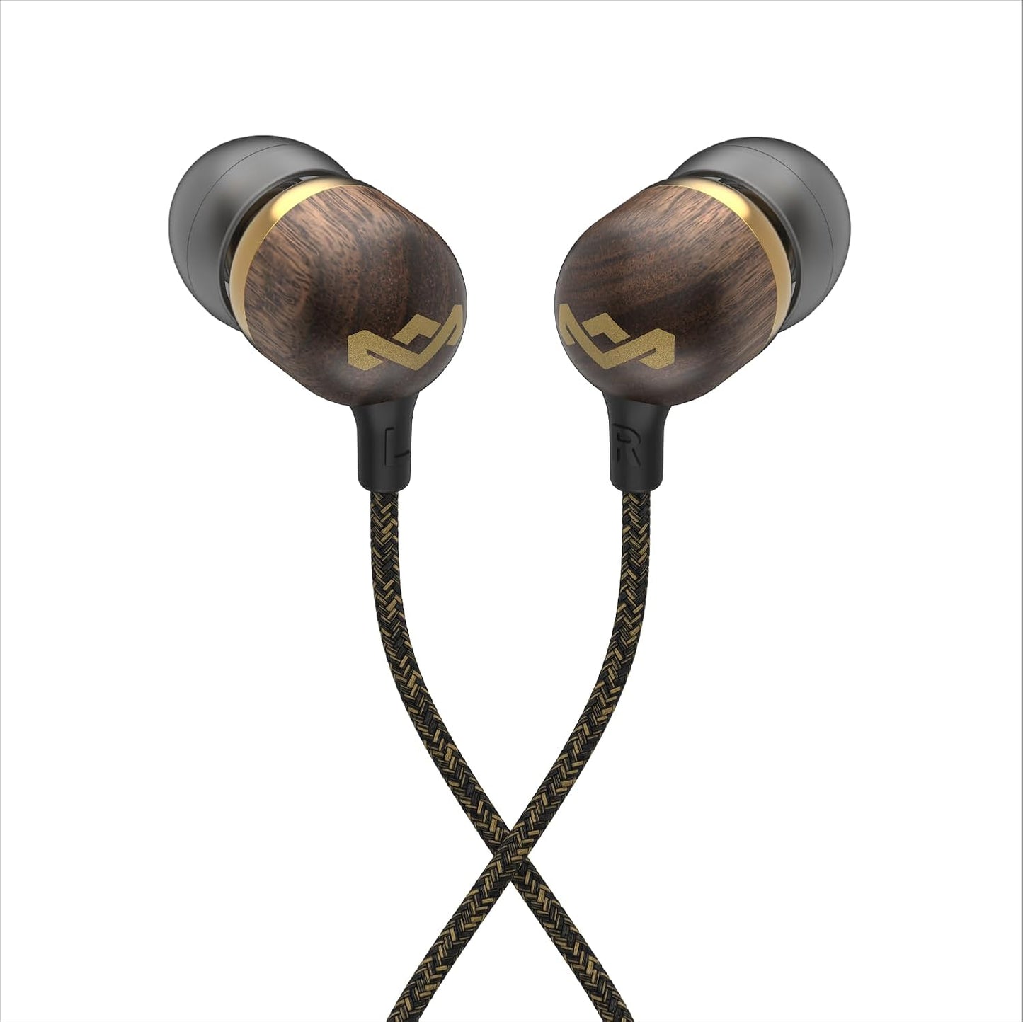 House of  Smile Jamaica Wired: Wired Earphones with Microphone, Noise Isolating Design, and Sustainable Materials, Brass