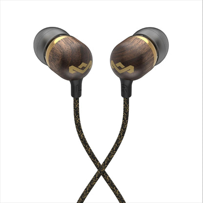 House of  Smile Jamaica Wired: Wired Earphones with Microphone, Noise Isolating Design, and Sustainable Materials, Brass